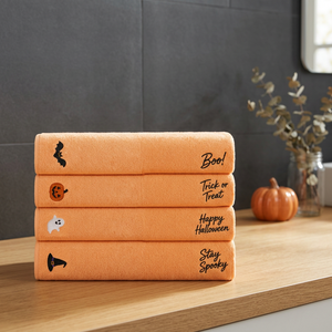 Halloween Embroidered Cotton Bath <b>Towel</b> <b>Set</b> Orange Rectangle Fluffy Home Use Adult Size - Product Image 1