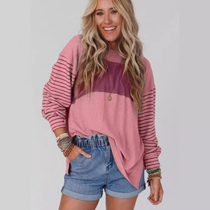 Camiseta femenina de retales a rayas para <span class=keywords><strong>mujer</strong></span>, camisetas informales, camisetas femeninas de manga larga, ropa de Otoño de talla grande - Product Image 4