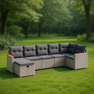 Set Divano da Giardino Moderno in Polyrattan Grigio con Cuscini Impermeabili - Design Contemporaneo per Esterni - Product Image 2