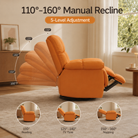 Fauteuil inclinable extra large, réglable de 110 à 160 degrés, en velours côtelé, avec repose-pieds