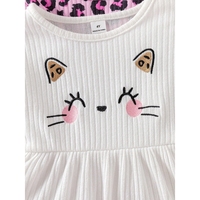 Vêtements pour enfants en maille côtelée verticale haute élasticité, imprimé léopard blanc et rose, collection Printemps-Automne – Fournisseur
