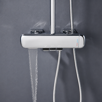 Ensemble de douche thermostatique mural en cuivre massif, laiton chromé brossé et céramique, avec barre coulissante, pour salle de bain moderne, hôtel et villa