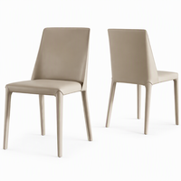 Chaise de salle à manger rembourrée beige crème sans accoudoirs, style contemporain Parsons, avec dossier incurvé et pieds effilés