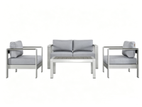 Ensemble de meubles de patio en aluminium moderne résistant aux intempéries, 4 pièces, avec coussins en polyester épais de 200 g, pour jardin extérieur