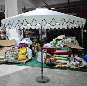 <span class=keywords><strong>Parasol</strong></span> de patio à poteau en aluminium enduit de poudre pour parapluies rétro avec pagode blanche et bords festonnés - Product Image 4