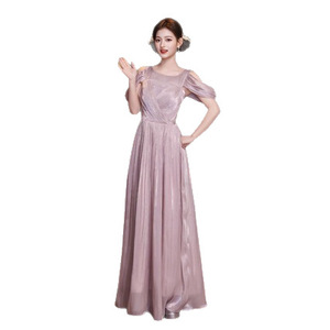 Korean Style Purple Satin Bridesmaid Dress One-Shoulder A-Line Natural Waist Long Elegant Formal Wedding Party Gown - Product Image 4