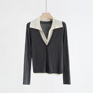Ropa de diseñador con cuello vuelto Tops coreanos 18GG <span class=keywords><strong>Biella</strong></span> Yarn elegante Oficina delgada Cachemira cárdigan suéter de punto mujeres Tops - Product Image 4