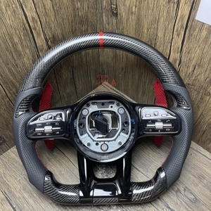 Volante Deportivo de Fibra de Carbono Roja con Base Plana, Compatible con Mercedes-Benz <span class=keywords><strong>AMG</strong></span> <span class=keywords><strong>GT</strong></span> <span class=keywords><strong>63s</strong></span> W205 W166 W177 W204 W217 W222 C63 E63 S63 - Product Image 1