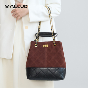 Borsa a Spalla da <span class=keywords><strong>Donna</strong></span> di Lusso in Vera Pelle Scamosciata con Catena Dorata, Borsa a Mano da <span class=keywords><strong>Donna</strong></span> in Pelle Bovina Smerigliata, Vendita Calda - Product Image 2