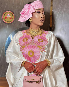 <span class=keywords><strong>Robe</strong></span> <span class=keywords><strong>Boubou</strong></span> Dashiki <span class=keywords><strong>Bazin</strong></span> Riche Parfumée de Haute Qualité avec Foulard, Tenue de Mariage Traditionnel Nigérian pour la Mariée - Product Image 2