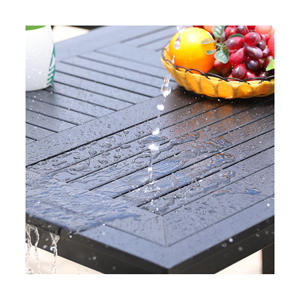 طقم غرفة طعام مطعم عصري 4+1 أثاث خشبي بلاستيكي للحدائق 4 مقاعد طاولة فناء وكرسي - Product Image 5