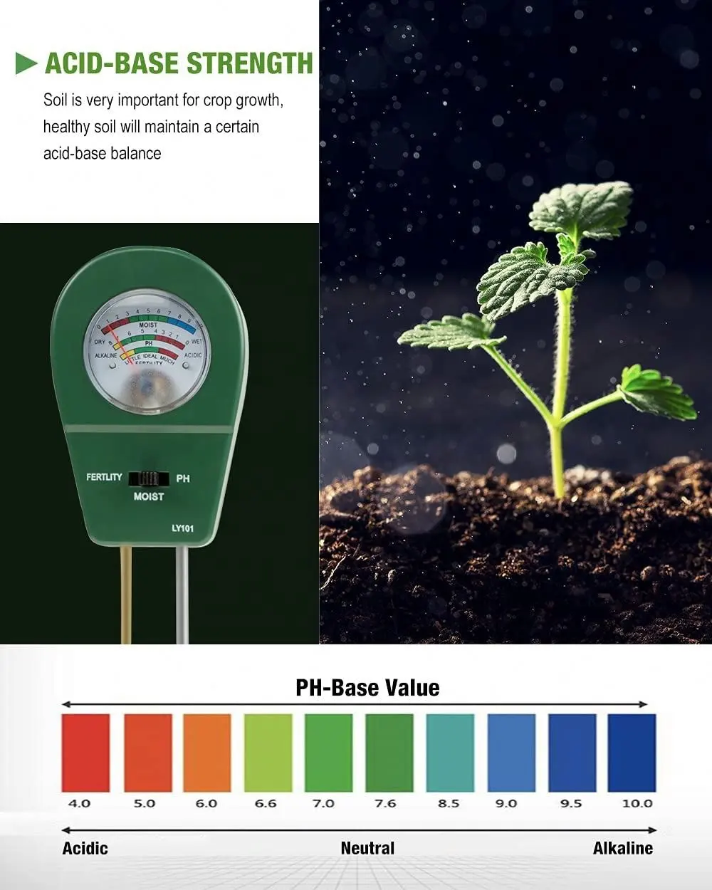 NEWEST Fertility Meter Gardening Tools 3 in 1 Soil PH Meter Fertility Tester Soil Fertility Meter Acidity Meter