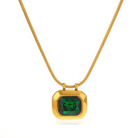 Collier hypoallergénique en or 18 carats plaqué PVD, chaîne serpent ronde, grand pendentif rectangulaire rond serti de pierres CZ colorées