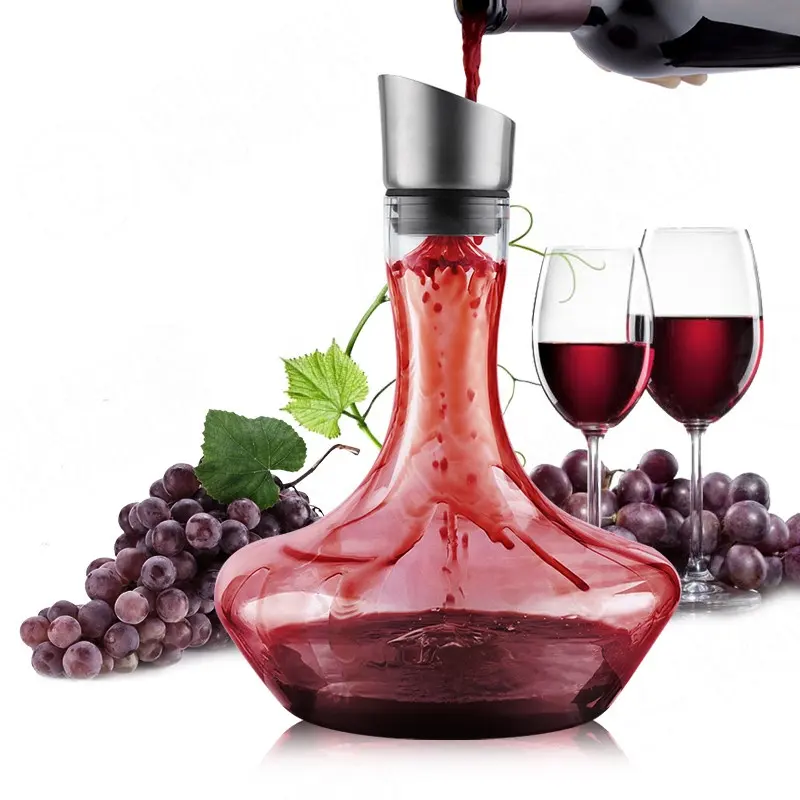 Botol Anggur Kaca Kristal Bebas Timbal, Penuang Aerator Terpasang, Hadiah Aksesori Teko Anggur