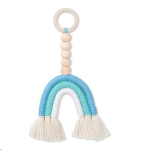 Commerci all'ingrosso fatti a mano rustici in legno naturale perline stringa Macrame <span class=keywords><strong>arcobaleno</strong></span> appeso a parete per la decorazione della stanza della scuola materna del bambino - Product Image 6
