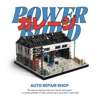 Happy Build PB8867 Garage de réparation de style japonais avec vue sur la rue et éclairage LED, 3548 pièces, Diorama d'atelier automobile, Ensembles de blocs de construction