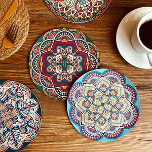 Cuscinetto isolante in pelle stampato stile bohémien impermeabile tondo ad olio Vintage decorativo <span class=keywords><strong>Runner</strong></span> da <span class=keywords><strong>tavolo</strong></span> - Product Image 2
