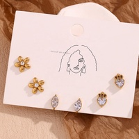 Anting-anting tusuk bermotif bunga dan mata kuda, berlapis emas, dari baja anti karat dan zircon, merek Dingran Elegant Ladies Jewelry