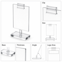 Support de menu en acrylique personnalisé avec pince, transparent, pour restaurant, support de carte de table, pince de présentation pour café, avec impression de logo OEM, base de présentation HD