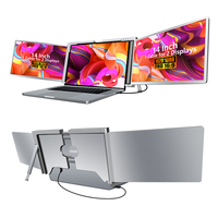 Monitor Triple Portátil FHD para Laptop de 14 Pulgadas con Pantalla LCD Dual para Colgar en el Escritorio, Monitor USB para Laptop