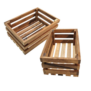 Wood Storage <b>Basket</b> Set Rectangle 25x15.5x10.5 And 28x20x11.5 <b>Stackable</b> For Kitchen Fruit Organization - Product Image 5