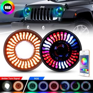 Projecteurs LED ronds de 7 pouces, feux de jour RGB avec effet de poursuite, fonctions de clignotants blancs + ambre pour Jeep - Product Image 3