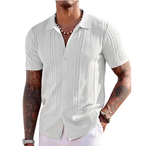 Hotsale erkekler örgü beyaz gömlek kısa kollu düğme aşağı Polo moda rahat yaz plaj gömlek triko hırka