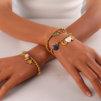 Bracelets en perles de zircon style hip-hop multi-éléments, argent tibétain plaqué or 18 carats, cordon élastique