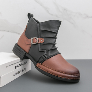 Bottines en cuir à blocs de couleur pour hommes, avec boucle métallique, fermeture éclair latérale, talon bas plissé, style <span class=keywords><strong>Martin</strong></span>, pour les trajets quotidiens et une utilisation décontractée toute l'année - Product Image 3