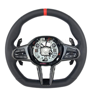 พวงมาลัยหนังคาร์บอนไฟเบอร์แบบฐานเรียบสำหรับ BMW F01 F02 F06 F07 F10 F11 F12 F13 F30 F80 G20 G28 G29 G30 F87 X3 X4 X5 X6 - Product Image 1