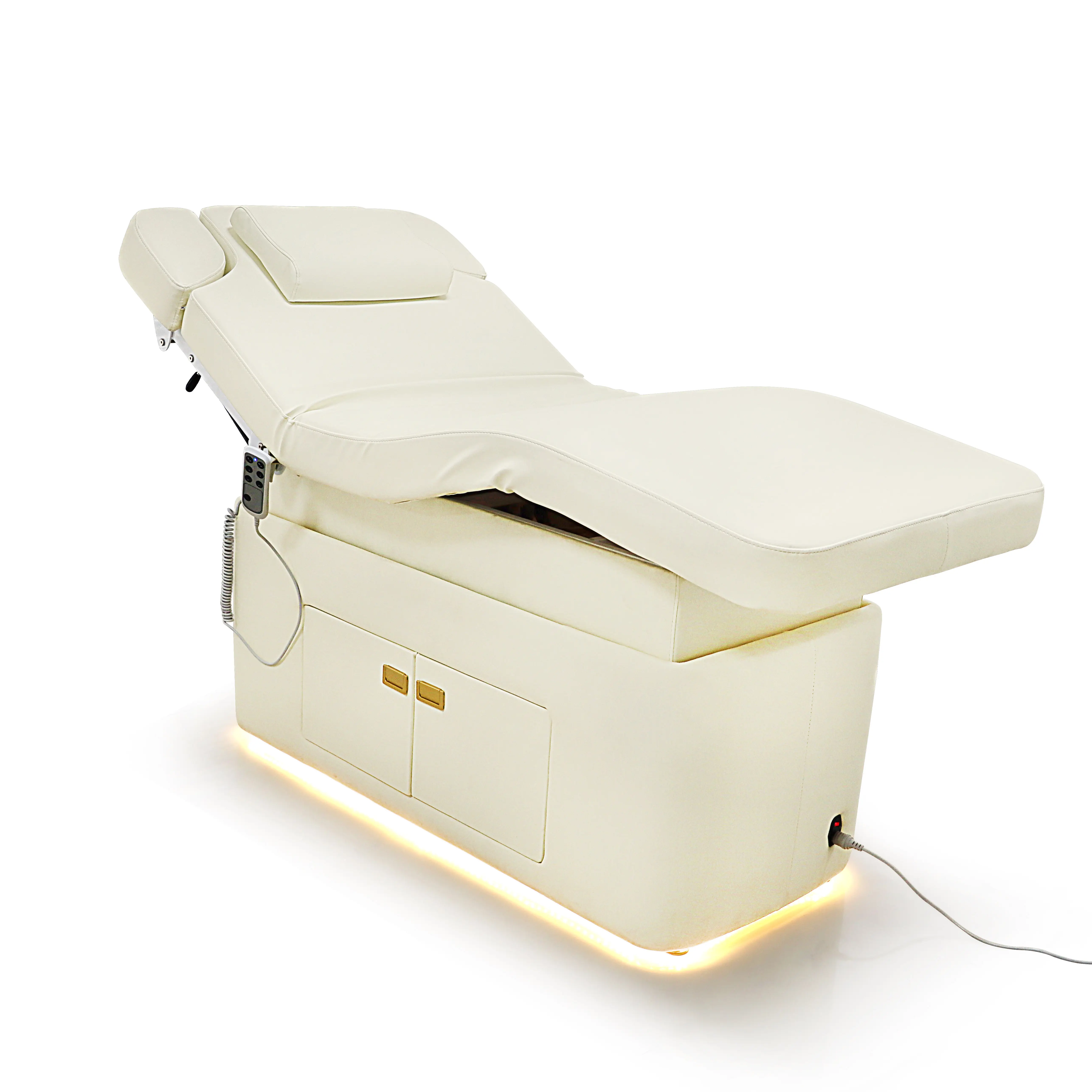 Aquecimento Cama Facial Elétrica Com Gabinete Cadeira De Beleza Mobiliário De Salão 4 Motor Lash Bed LED Light Spa Bed Mesa De Massagem
