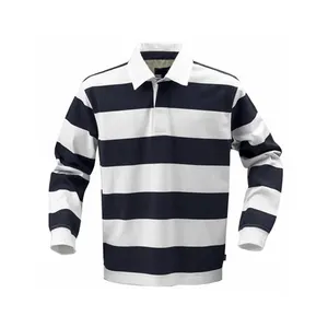 Wholesale Customize Embroidery Logo Rugby Jersey Men's Sewn Stripe Long Sleeve Rugby Sports Polo Style Rugby Shirt For Men