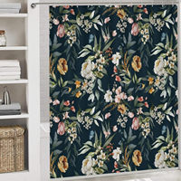 Rideau de douche floral noir, rideau de douche aux fleurs colorées pour salle de bain, ensemble de rideaux de douche en tissu imperméable 72*72 pouces