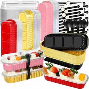 200ml Rectangular Aluminum <b>Foil</b> Disposable Food Grade Baking Bread Tray & Cake Packaging <b>Container</b> with PET Plastic Lid - Product Image 1