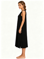 Robe longue sans manches pour femme, col rond, fente latérale, coupe ample, décontractée, basique, pour le quotidien