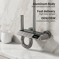 Ensemble de douche gris en aluminium de haute qualité à 4 fonctions avec affichage LED de la température, robinets thermostatiques muraux, douche à touches piano douces pour salle de bain