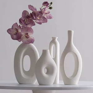 <span class=keywords><strong>Vase</strong></span> en céramique blanc minimaliste géométrique moderne en porcelaine, style nordique, pour décoration de table, idéal pour mariage - Product Image 1