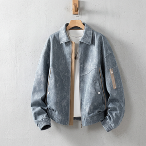 Wholesale Customized American-style Denim Lapel Jacket for Men Streetwear Heart Pattern Zipper Closure 2025 New Autumn Casual - Product Image 4