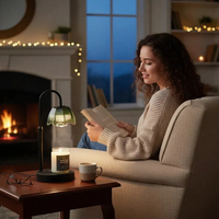 Nouvelle Arrivée Lampe Chauffe-Bougie Électrique en Métal et Verre en Forme de Fleur avec Abat-jour en Cristal, Intensité Réglable et Hauteur Ajustable, avec 2 Ampoules
