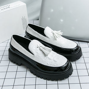 Chaussures habillées en cuir véritable tendance, motif crocodile en PU, semelle épaisse, chaussures à pompons, chaussures décontractées pour hommes, chaussures de ville - Product Image 5