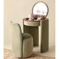 Tabouret de coiffeuse moderne et minimaliste en pin massif avec miroir rabattable et rangement, ensemble de maquillage écologique pour chambre et hôtel