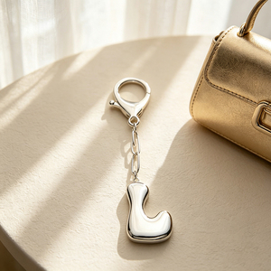 Silver Initial <b>T</b> Keychain, Letter Alphabet Charm, Polished Metal <b>Key</b> Ring for Personalized Gift & Bag Accessory - Product Image 2