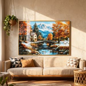 Nouvelle Peinture sur Porcelaine LED en Cristal, Décoration Personnalisée pour la Maison, Impression Européenne, Paysage Hivernal, Forêt, Campagne, Salon - Product Image 2