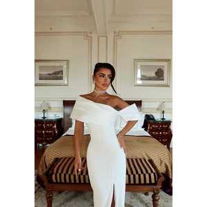 ชุดราตรีสีขาวแบบสายเดี่ยวทรงเอไลน์ ตกแต่งด้วยงานถักโครเชต์และเลื่อม ทรงเอ็มไพร์ ไซส์ XS สำหรับงานแต่งงานและงานรับปริญญา - Product Image 2