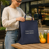 Sac isotherme portable non tissé avec fermeture auto-agrippante et doublure réutilisable en feuille d'aluminium pour cadeaux promotionnels