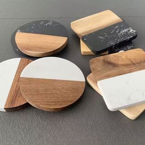 2025 Hot Sale Custom Wedding Gifts Stone Acacia Wooden for <b>Drinks</b> Cup Holders Marble <b>Coaster</b> - Product Image 3