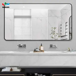 Specchio da bagno quadrato HD in alluminio con cornice specchio da bagno specchio da bagno a parete angolo rotondo