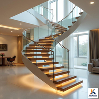 Designs modernes de rampes en verre pour intérieur avec main courante en acier inoxydable pour escaliers