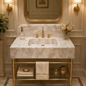 Meubles-lavabos modernes muraux en marbre Calacata Gold pour salle de bain - Product Image 1