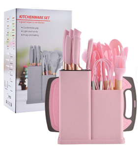 Ustensiles de cuisine, 19 pièces, ensemble de couteaux de cuisine, ensemble d'ustensiles de cuisine en silicone avec planche à découper - Product Image 1